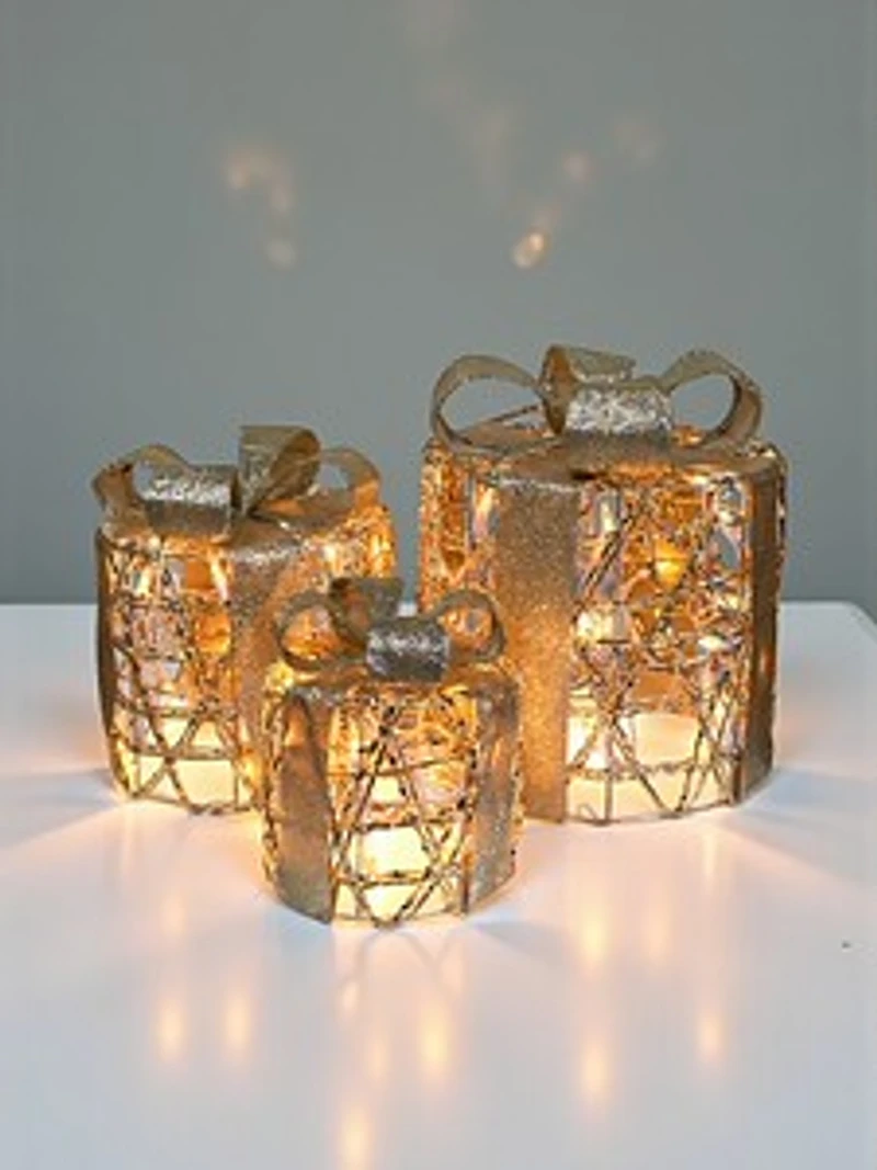 " Set/3 Round Gifts Gold W/Plugs