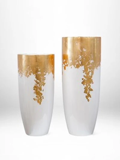 36" VASE WHITE/GOLD