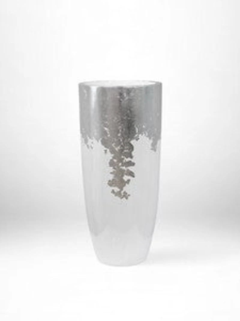 36" VASE WHITE/SILVER