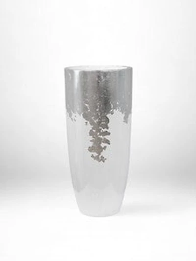 36" VASE WHITE/SILVER