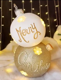 27" Magnesia Xmas Ball White/Gold w/10Led Lights Plug