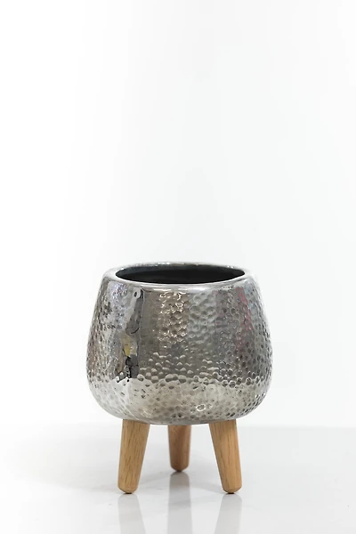 6" Silver Vase with wood stand
