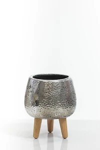 6" Silver Vase with wood stand