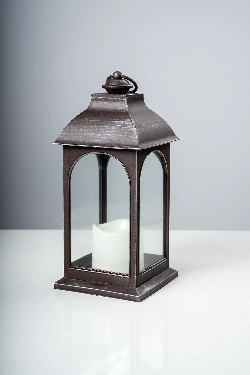 Led Lanter w/Light- Dk. Brown