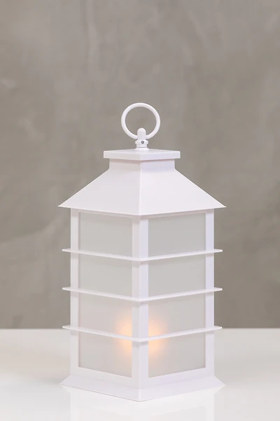13"H Kyoto White Lantern w/LED Candle - Wanderlust Collection
