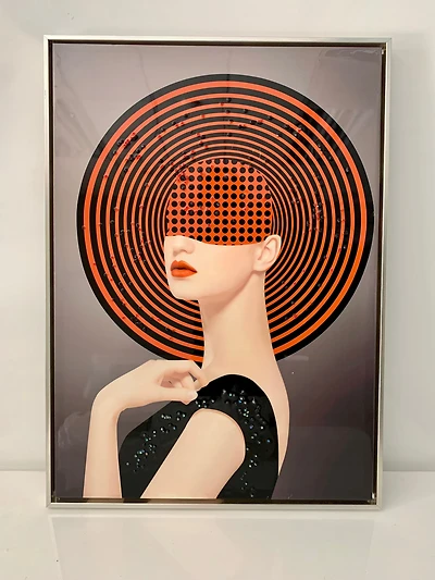 21"x29"Lady with Hat Art/ Silver Color Frame