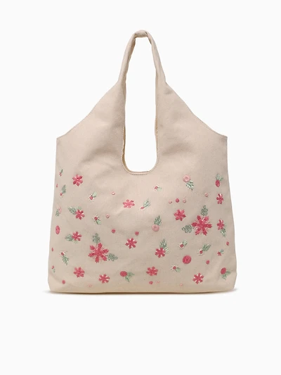Flower Lg Shoulder Bag Beige Multi