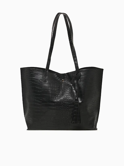 Simple Tassel Tote Black Croco