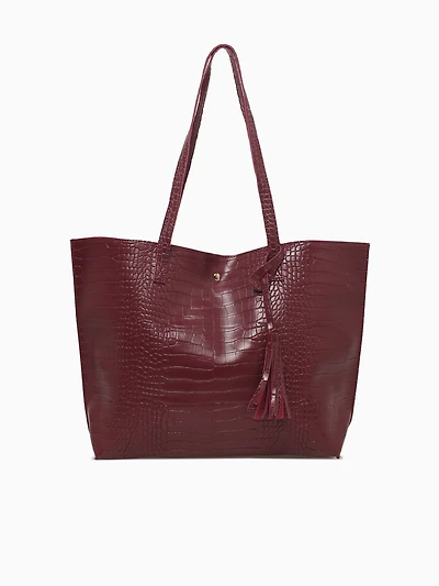 Simple Tassel Tote Wine Croco