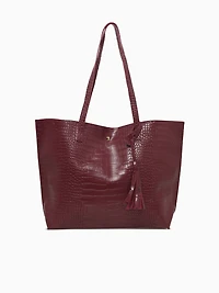 Simple Tassel Tote Wine Croco