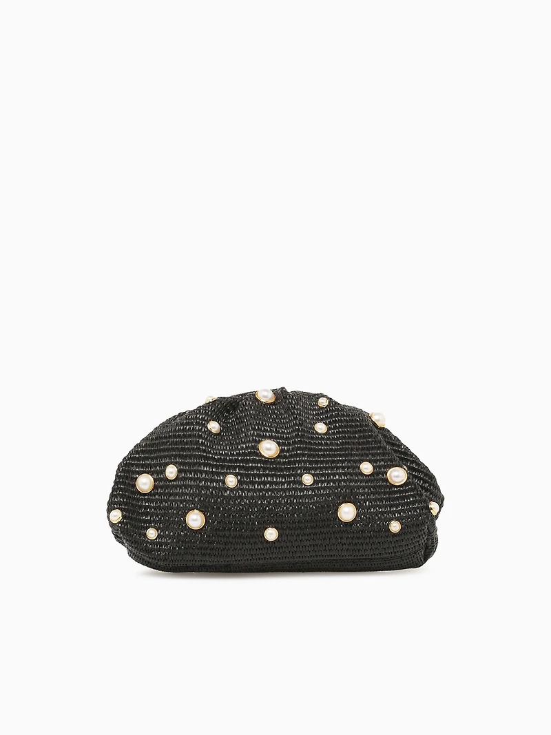 Pearl Kisslock Black Raffia