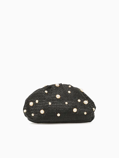 Pearl Kisslock Black Raffia