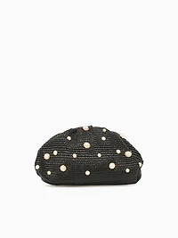 Pearl Kisslock Black Raffia
