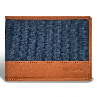 Portefeuille à deux volets en denim et cuir