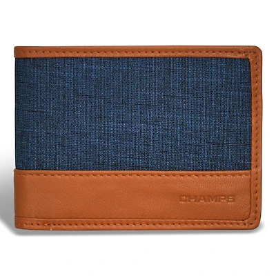 Portefeuille à volet central en denim/cuir