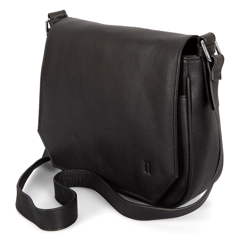 Sac à rabat et bandoulière en cuir RFID