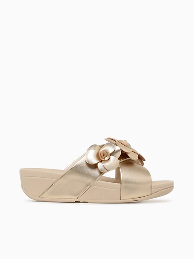 Lulu Flower Cross Slide Platino Leather