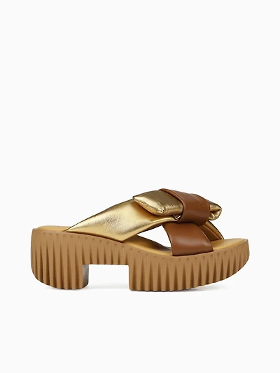 Plia Bow Gold Metallic Leather
