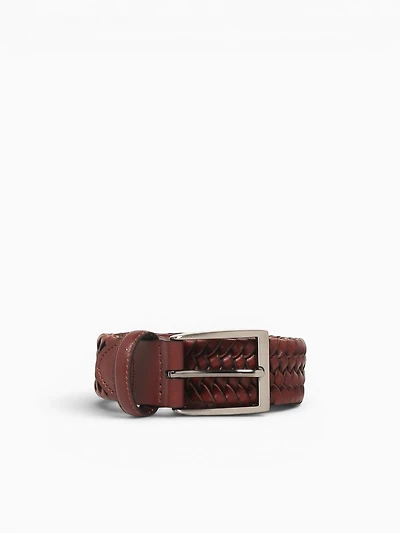Strech Leather Braided Belt Cognac Lea