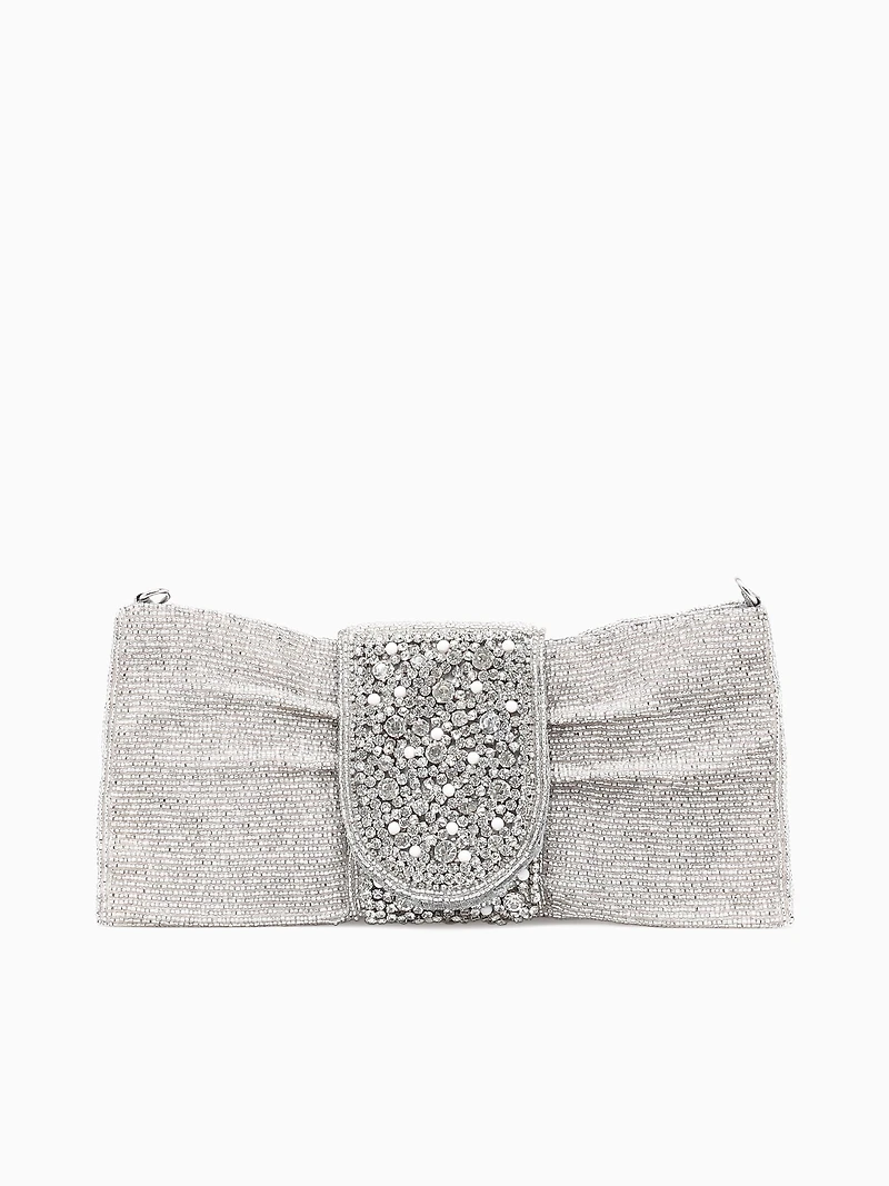 Bow Bag Flap Clutch Silver
