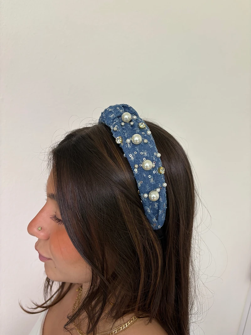 Denim & Pearls Headband