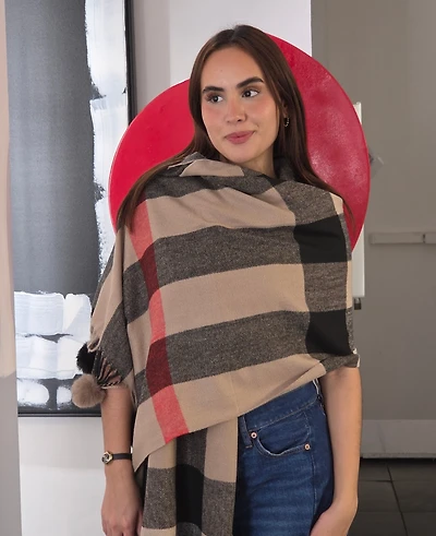 Plaid Pom Pom Fringe Pash