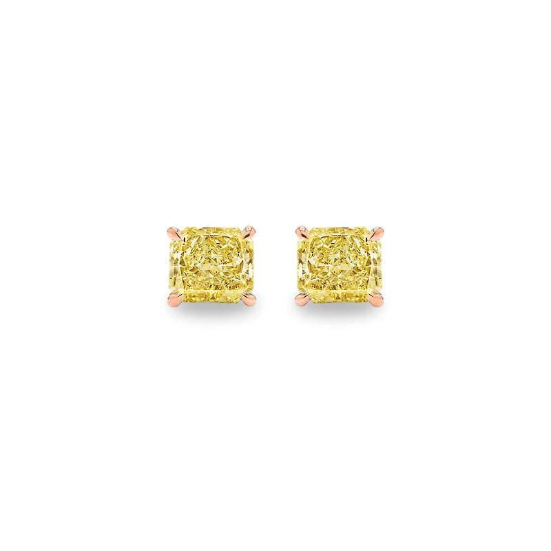 Solitaire Diamond Stud Earrings (GIA, Special Yellow 1.50 Carat Total, Cushion Cut)