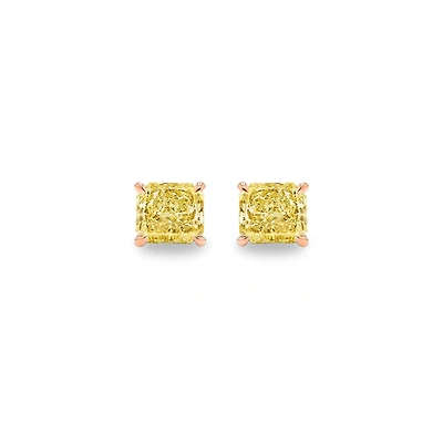 Solitaire Diamond Stud Earrings (GIA, Special Yellow 1.50 Carat Total, Cushion Cut)