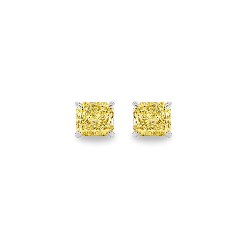 Solitaire Diamond Stud Earrings (GIA, Special Yellow 1.50 Carat Total, Cushion Cut)