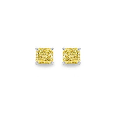Solitaire Diamond Stud Earrings (GIA, Special Yellow 1.50 Carat Total, Cushion Cut)