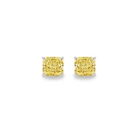 Solitaire Diamond Stud Earrings (GIA, Special Yellow 1.50 Carat Total, Cushion Cut)