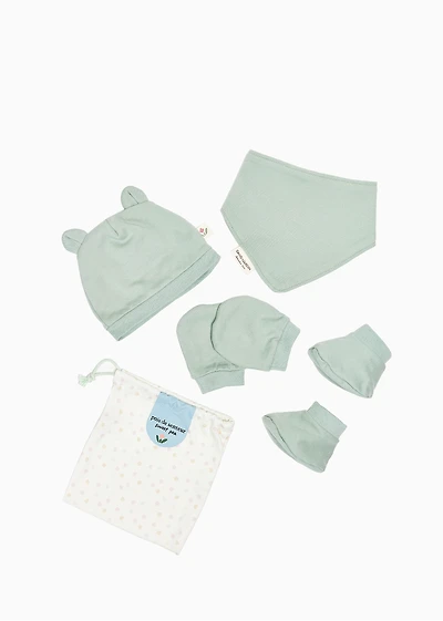 Ensemble Bavoir-Chapeau-Mitaines-Chaussettes - VERT