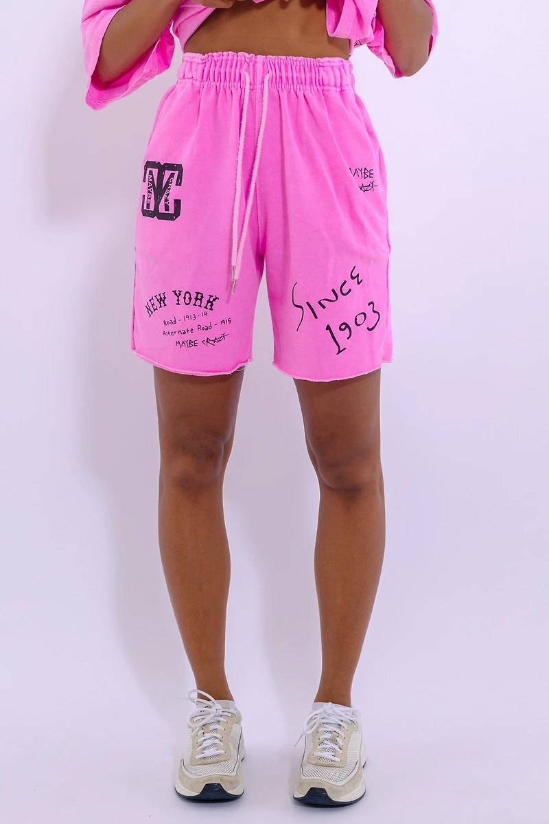 New York MC Logo Shorts - Elastic Waist, Contemporary Graphic Design, Made Korea, 100% Cotton