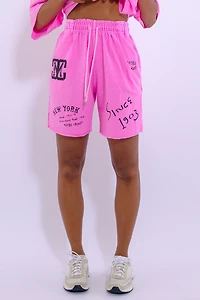 New York MC Logo Shorts - Elastic Waist, Contemporary Graphic Design, Made Korea, 100% Cotton