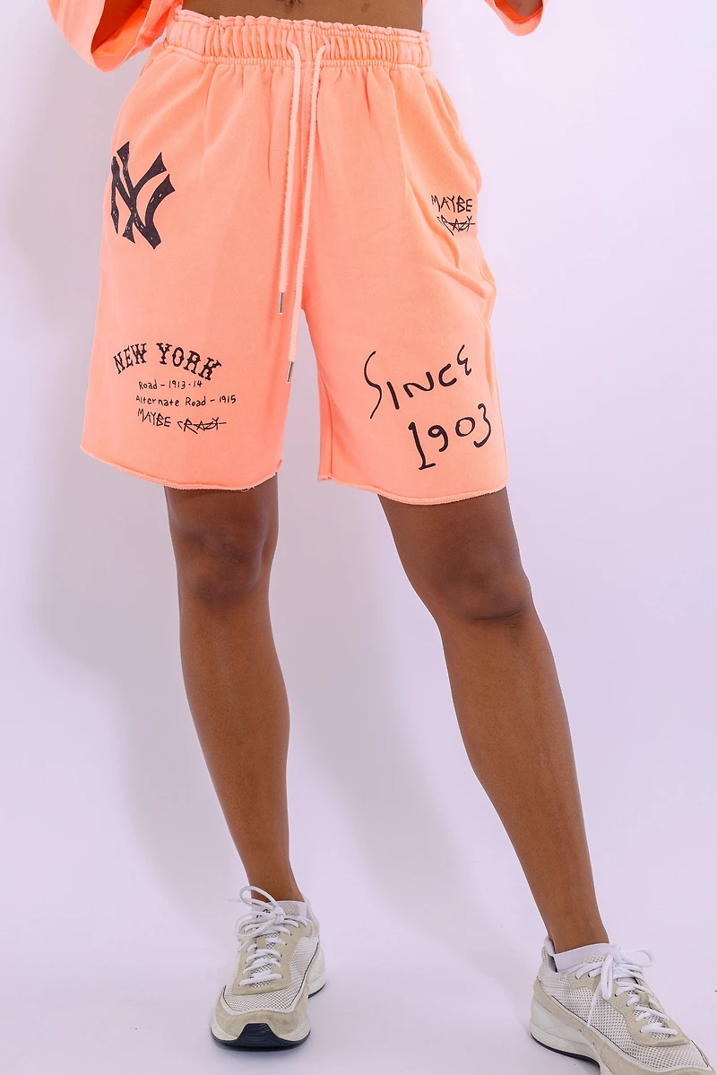 New York MC Logo Shorts - Elastic Waist, Contemporary Graphic Design, Made Korea, 100% Cotton