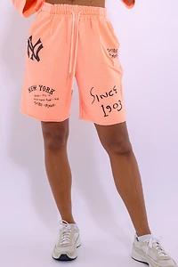 New York MC Logo Shorts - Elastic Waist, Contemporary Graphic Design, Made Korea, 100% Cotton