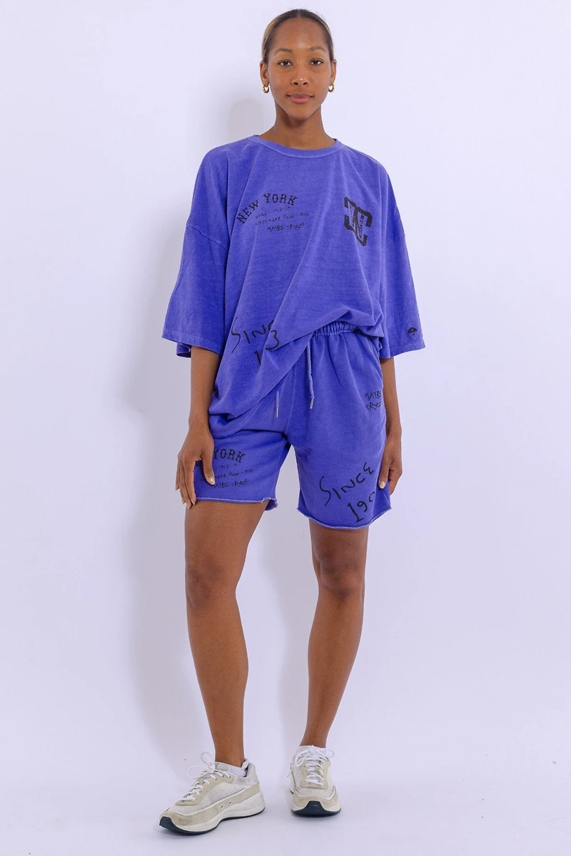 New York MC Logo Shorts - Elastic Waist, Contemporary Graphic Design, Made Korea, 100% Cotton