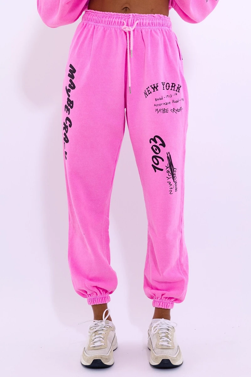 New York Sweatpants - Screenprint Graphics, Elastic Waist, Made Korea, 100% Cotton