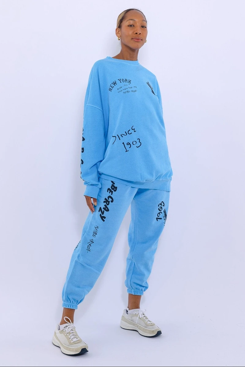 New York Crewneck Sweatshirt - Organic Dye, Dropped Shoulder, Made Korea, 100% Cotton