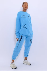 New York Crewneck Sweatshirt - Organic Dye, Dropped Shoulder, Made Korea, 100% Cotton