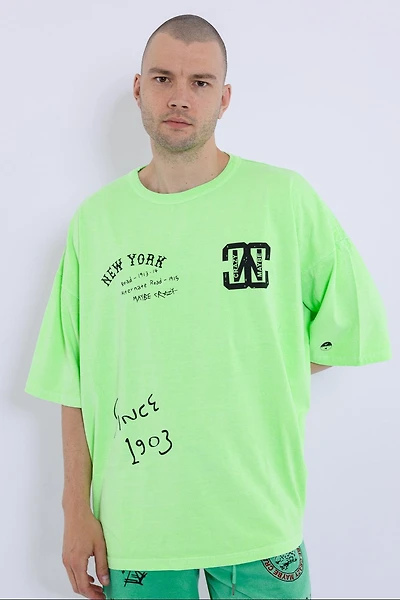 New York MC Logo T-Shirt - Dropped Shoulders, Screenprint, Made Korea, 100% Cotton