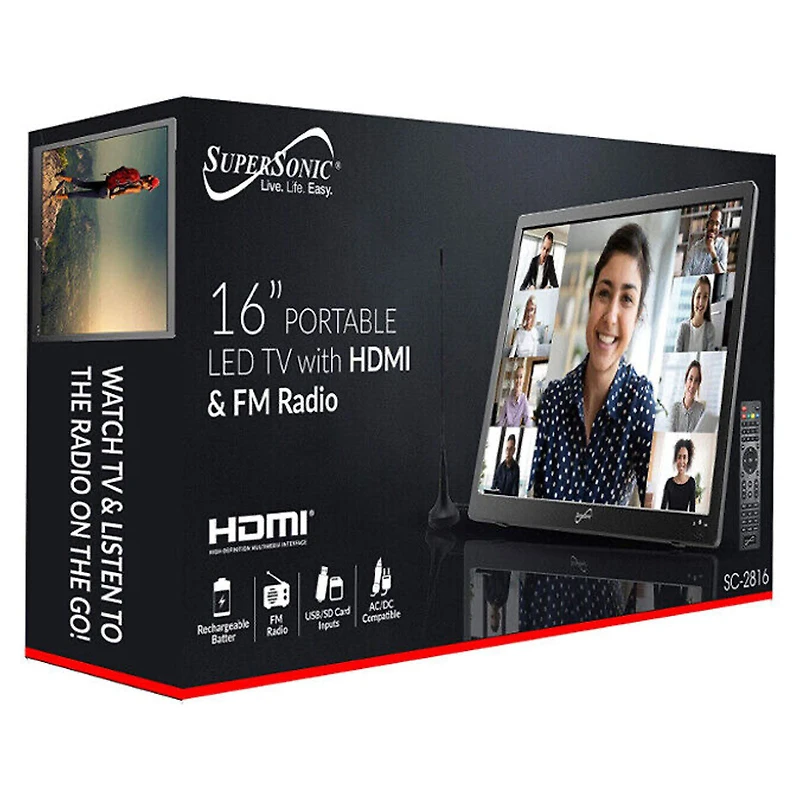 SuperSonic 16” Portable LED TV with HDMI & FM Radio