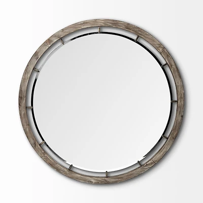 Sonance 46" Round Brown Wood Frame Mirror