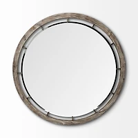 Sonance 46" Round Brown Wood Frame Mirror