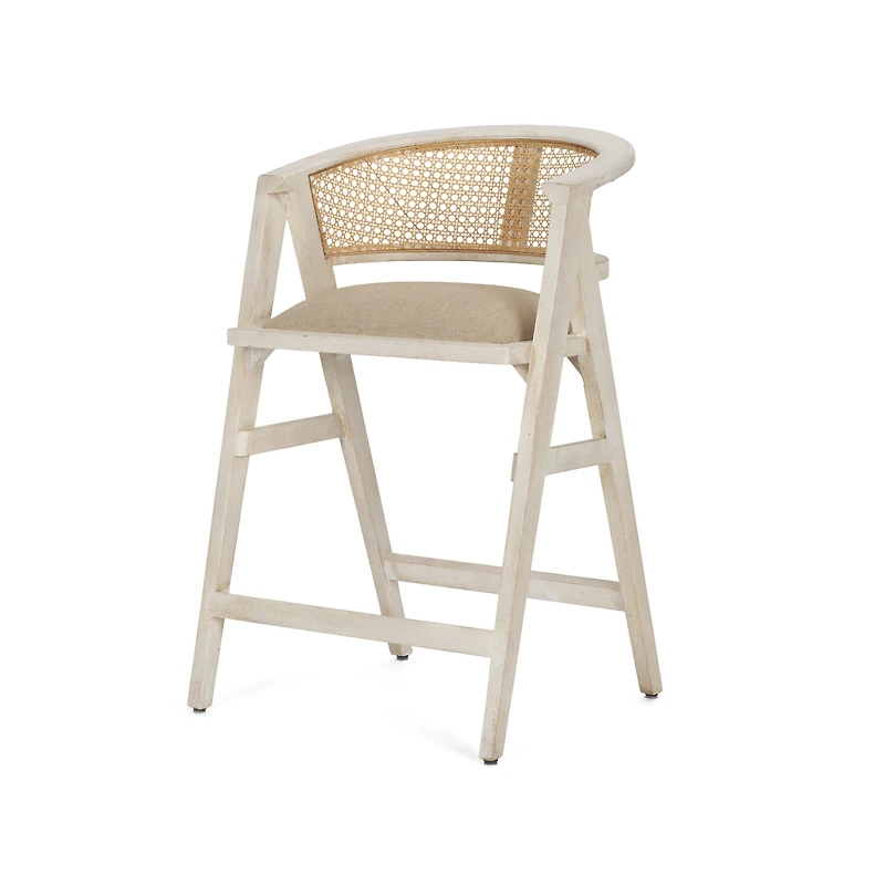 Tabitha Beige Fabric/Rattan Seat Blonde Wood Frame Counter Stool
