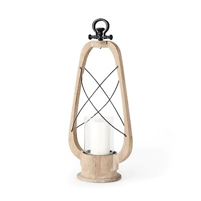 Zain II Large Brown Wooden Vintage Inspired Candle Holder Lantern