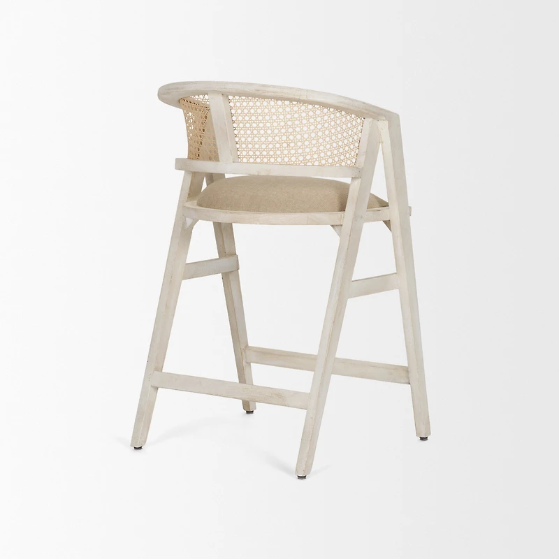 Tabitha Beige Fabric/Rattan Seat Blonde Wood Frame Counter Stool