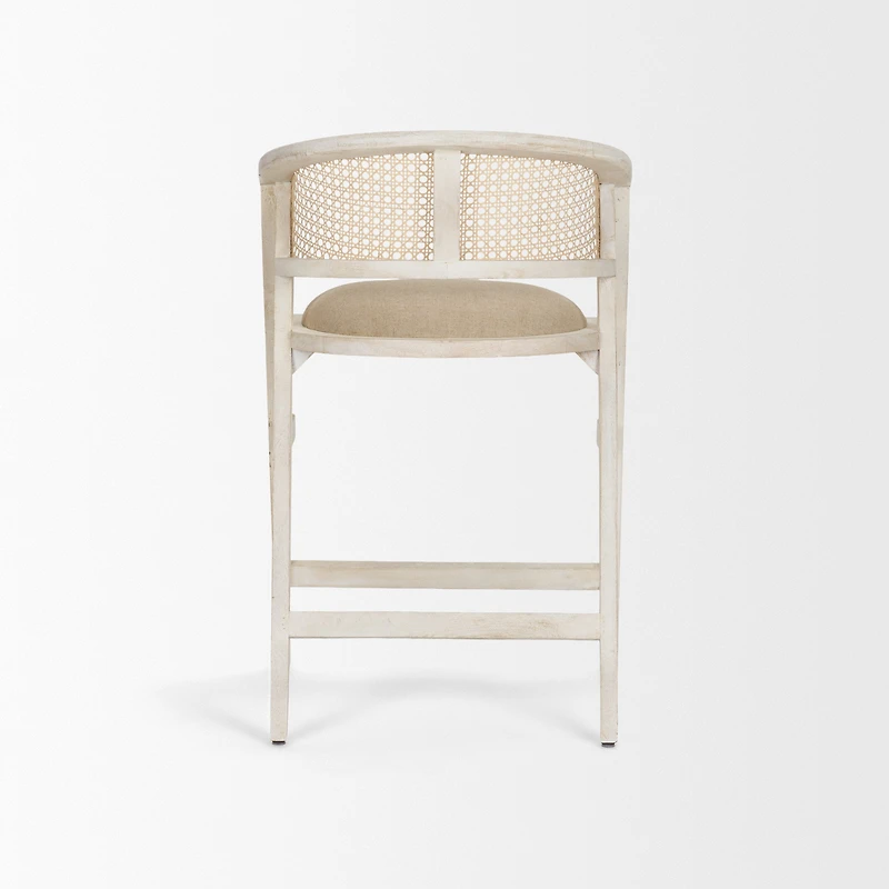 Tabitha Beige Fabric/Rattan Seat Blonde Wood Frame Counter Stool