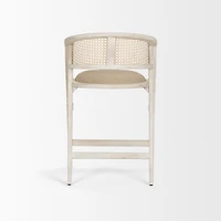 Tabitha Beige Fabric/Rattan Seat Blonde Wood Frame Counter Stool