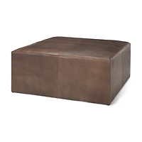 Minara Square Brown Leather Wrapped w/Wood Base Ottoman